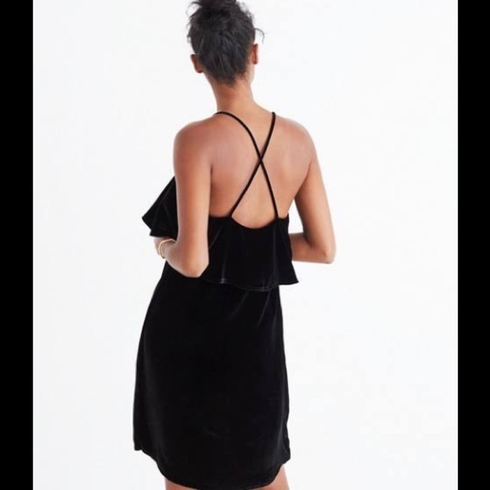 NWT Madewell velvet ruffle mini black criss cross - Picture 2 of 7